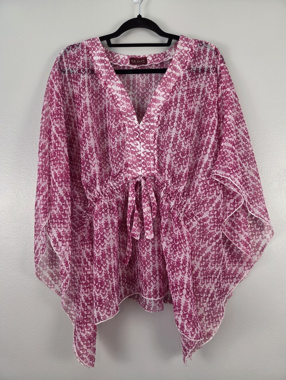 French Brand - La City Pink & White Patterned Bathingsuit Cover-up Or Loose Top
